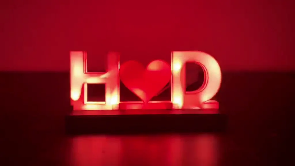Initials name lamp reading H, heart, D, glowing red
